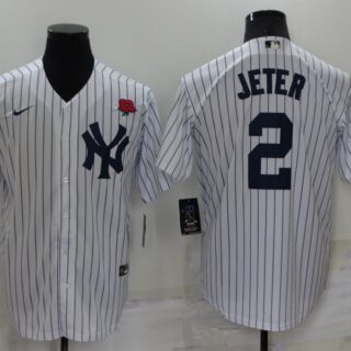 Men's New York Yankees #2 Derek Jeter White Cool Base Stitched Baseball Jersey