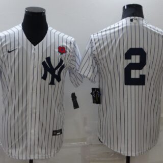 Men's New York Yankees #2 Derek Jeter White Cool Base Stitched Baseball Jersey