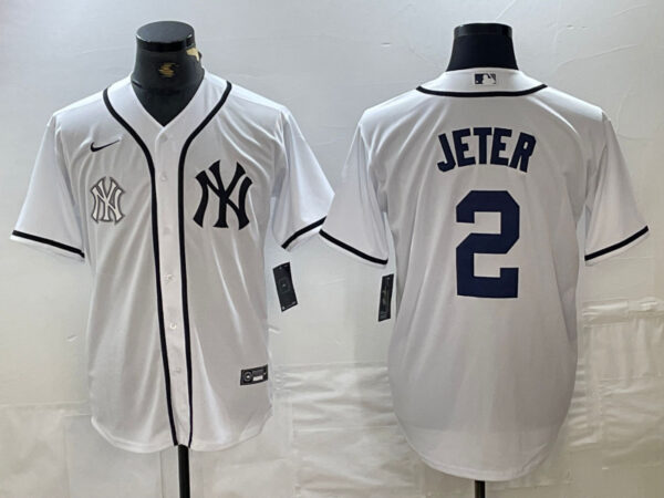 Men's New York Yankees #2 Derek Jeter White Cool Base Stitched Baseball Jersey