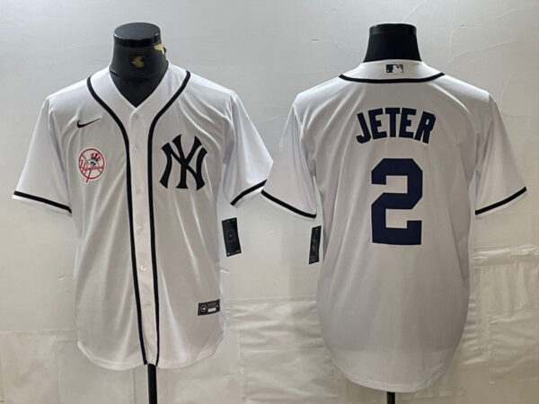 Men's New York Yankees #2 Derek Jeter White Cool Base Stitched Baseball Jersey