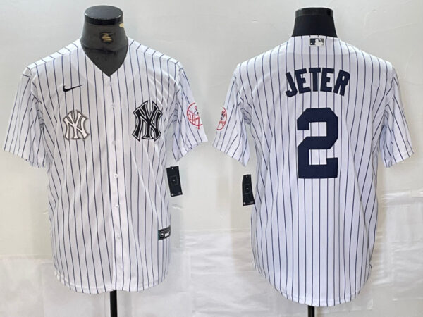 Men's New York Yankees #2 Derek Jeter White Cool Base Stitched Baseball Jersey