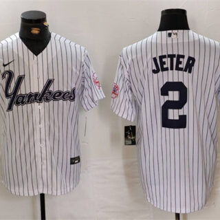 Men's New York Yankees #2 Derek Jeter White Cool Base Stitched Baseball Jersey