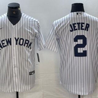 Men's New York Yankees #2 Derek Jeter White Cool Base Stitched Baseball Jersey