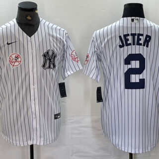 Men's New York Yankees #2 Derek Jeter White Cool Base Stitched Baseball Jersey