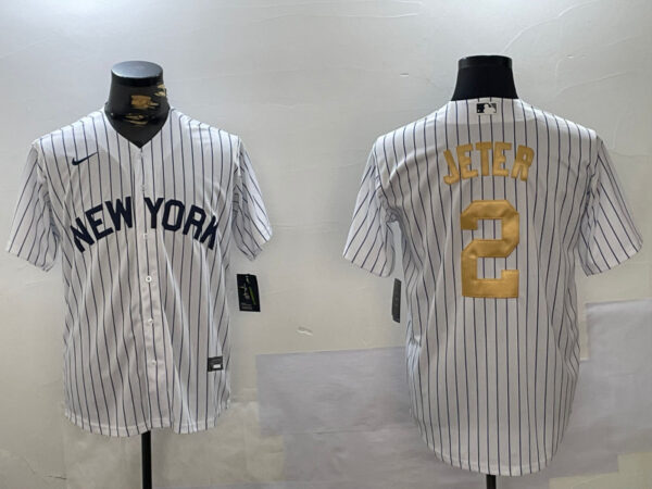 Men's New York Yankees #2 Derek Jeter White Pinstripe Fashion Cool Base Jerseys