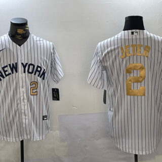 Men's New York Yankees #2 Derek Jeter White Pinstripe Fashion Cool Base Jerseys