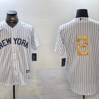 Men's New York Yankees #2 Derek Jeter White Pinstripe Without Name Fashion Cool Base Jerseys