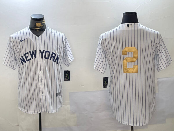 Men's New York Yankees #2 Derek Jeter White Pinstripe Without Name Fashion Cool Base Jerseys