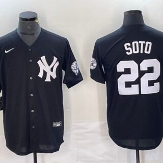 Men's New York Yankees #22 Juan Soto Black Cool Base With Patch Stitched Baseball Jersey