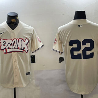 Men's New York Yankees #22 Juan Soto Cream Bronx Graffiti V2 Vapor Limited Stitched Baseball Jersey