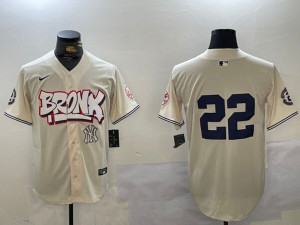 Men's New York Yankees #22 Juan Soto Cream Bronx Graffiti V2 Vapor Limited Stitched Baseball Jerseys