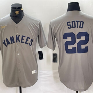 Men's New York Yankees #22 Juan Soto Grey Cool Base Stitched Baseball Jersey