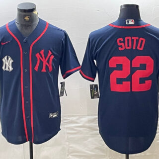 Men's New York Yankees #22 Juan Soto Navy Cool Base Stitched Baseball Jersey