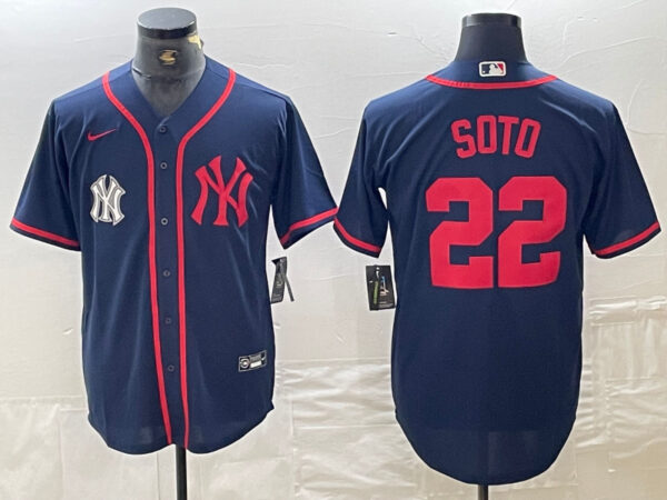 Men's New York Yankees #22 Juan Soto Navy Cool Base Stitched Baseball Jersey