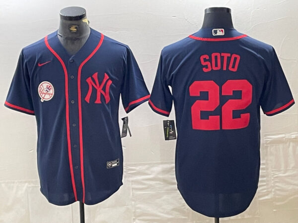 Men's New York Yankees #22 Juan Soto Navy Cool Base Stitched Baseball Jersey