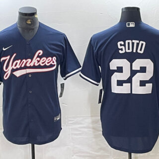 Men's New York Yankees #22 Juan Soto Navy Cool Base Stitched Baseball Jersey