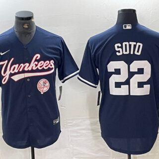 Men's New York Yankees #22 Juan Soto Navy With Patch Cool Base Stitched Baseball Jersey