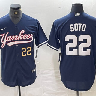 Men's New York Yankees #22 Juan Soto Number Navy Cool Base Stitched Baseball Jerse