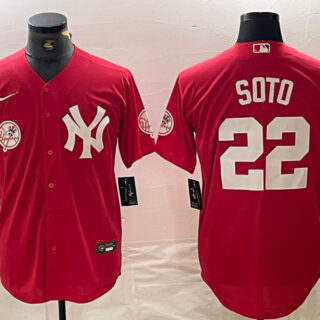 Men's New York Yankees #22 Juan Soto Red Cool Base Stitched Baseball Jersey