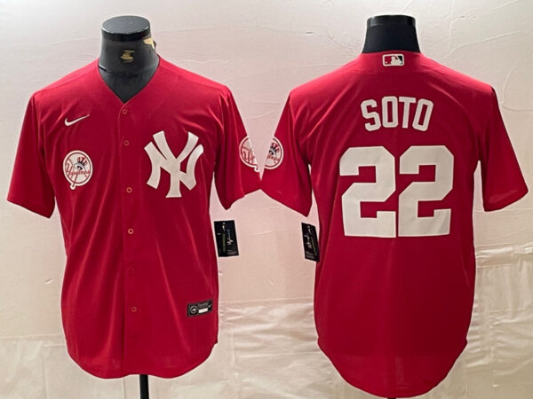 Men's New York Yankees #22 Juan Soto Red Cool Base Stitched Baseball Jersey