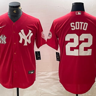 Men's New York Yankees #22 Juan Soto Red Cool Base Stitched Baseball Jersey
