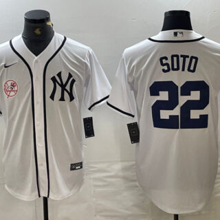 Men's New York Yankees #22 Juan Soto White Cool Base Stitched Baseball Jersey