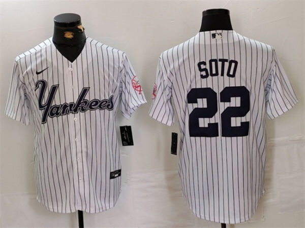 Men's New York Yankees #22 Juan Soto White Cool Base Stitched Baseball Jersey