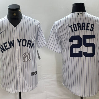 Men's New York Yankees #25 Gleyber Torres White Cool Base Stitched Baseball Jersey