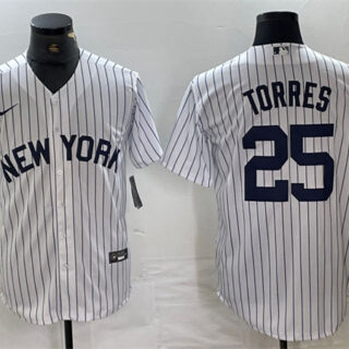 Men's New York Yankees #25 Gleyber Torres White Cool Base Stitched Baseball Jersey