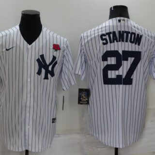 Men's New York Yankees #27 Giancarlo Stanton White Cool Base Stitched Baseball Jersey