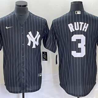 Men's New York Yankees #3 Babe Ruth Black Cool Base Stitched Baseball Jersey