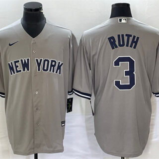 Men's New York Yankees #3 Babe Ruth Gray Cool Base Stitched Baseball Jersey