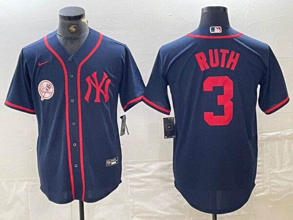 Men's New York Yankees #3 Babe Ruth Navy Cool Base Stitched Baseball Jersey