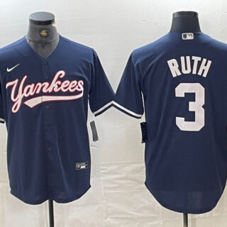Men's New York Yankees #3 Babe Ruth Navy Cool Base Stitched Baseball Jersey