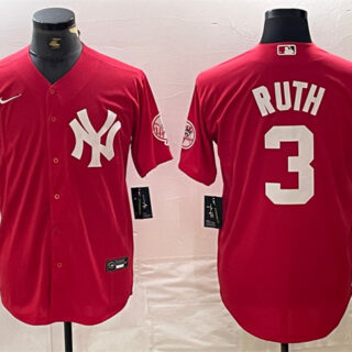 Men's New York Yankees #3 Babe Ruth Red Cool Base Stitched Baseball Jersey