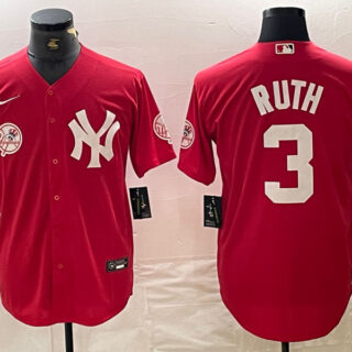 Men's New York Yankees #3 Babe Ruth Red Cool Base Stitched Baseball Jersey