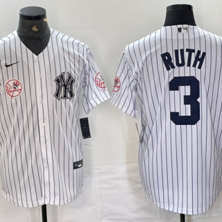Men's New York Yankees #3 Babe Ruth White Cool Base Stitched Baseball Jersey