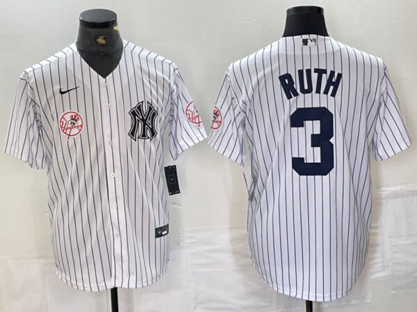 Men's New York Yankees #3 Babe Ruth White Cool Base Stitched Baseball Jersey