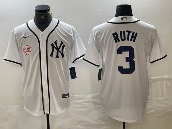 Men's New York Yankees #3 Babe Ruth White Cool Base Stitched Baseball Jersey