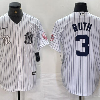 Men's New York Yankees #3 Babe Ruth White Cool Base Stitched Baseball Jersey