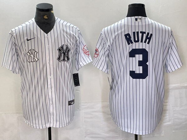Men's New York Yankees #3 Babe Ruth White Cool Base Stitched Baseball Jersey