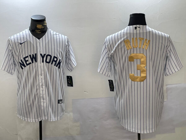 Men's New York Yankees #3 Babe Ruth White Pinstripe Fashion Cool Base Jerseys