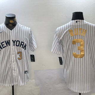 Men's New York Yankees #3 Babe Ruth White Pinstripe Fashion Cool Base Jerseys
