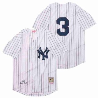Men's New York Yankees #3 Babe Ruth White Throwback Stitched Baseball Jersey