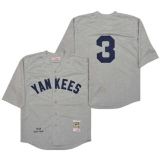 Men's New York Yankees #3 Babe Ruth Grey Throwback Stitched Baseball Jersey