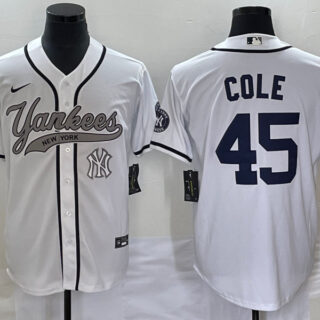 Men's New York Yankees #45 Gerrit Cole White With Patch Cool Base Stitched Baseball Jersey