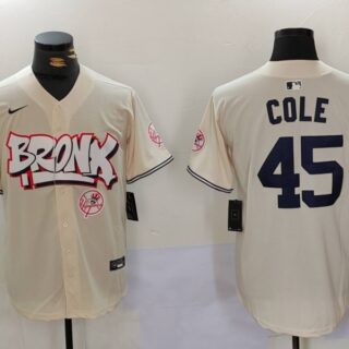 Men's New York Yankees #45 Gerrit ColeCream The Bronx Graffiti V2 Vapor Limited Stitched Baseball Jersey