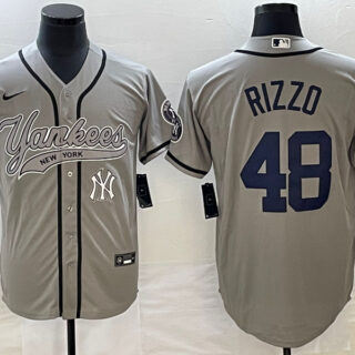 Men's New York Yankees #48 Anthony Rizzo Gray With Patch Cool Base Stitched Baseball Jersey