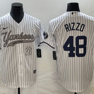 Men's New York Yankees #48 Anthony Rizzo White With Patch Cool Base Stitched Baseball Jersey