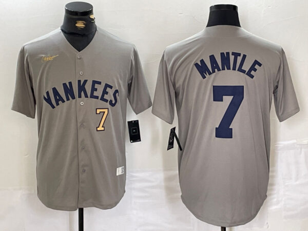 Men's New York Yankees #7 Mickey Mantle Grey Cool Base Stitched Baseball Jerseys